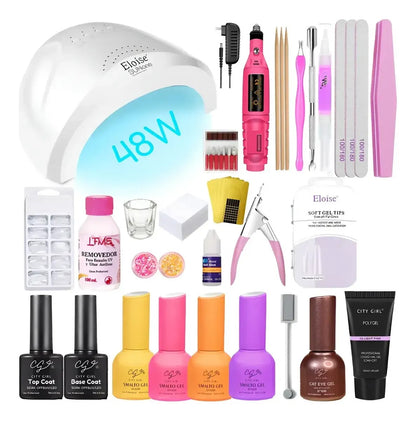 Kit Uñas Esmaltadas Semipermanente Set Completo Polygel Uv