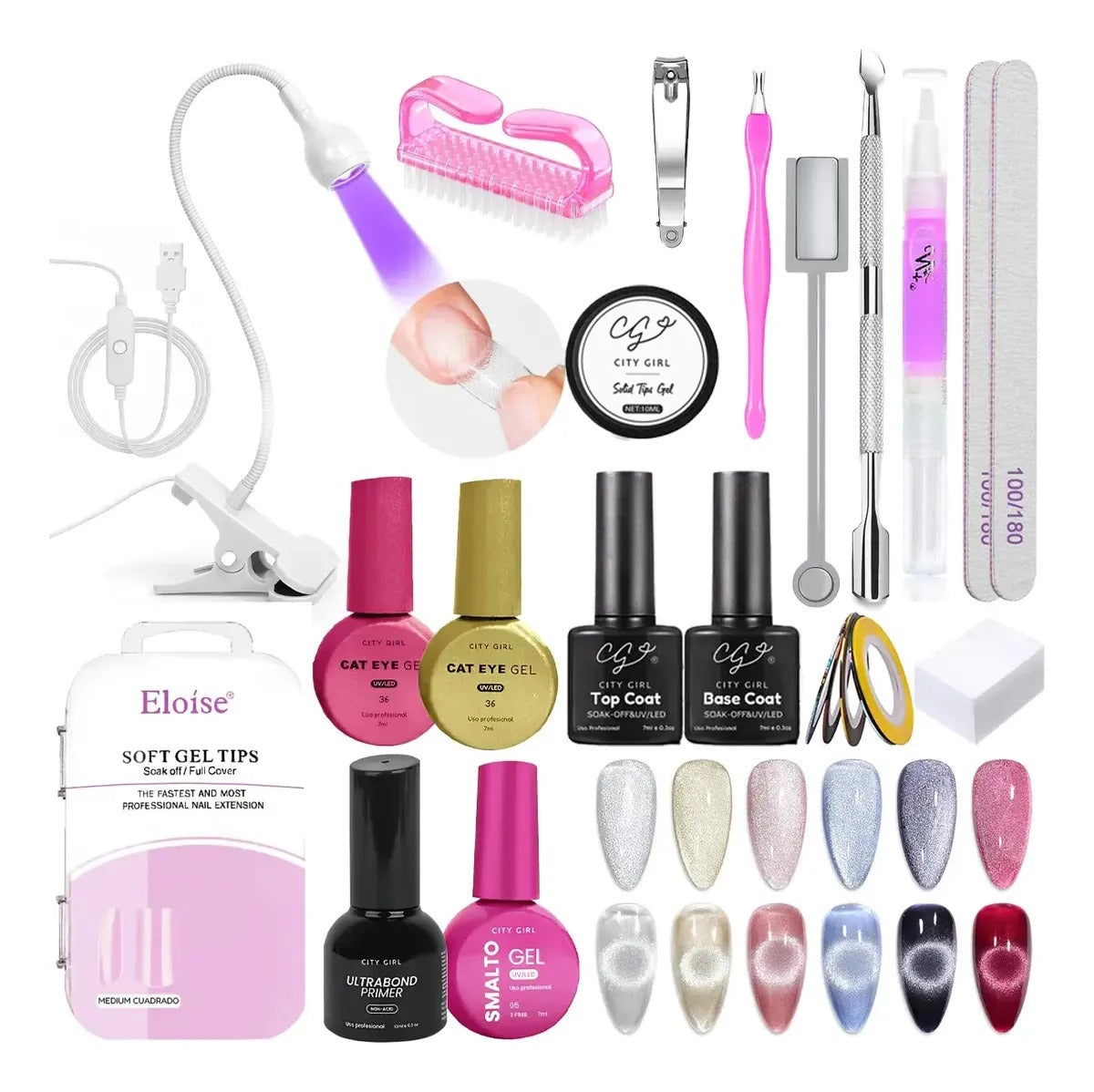 Kit Uñas Esculpidas Soft Gel Cat Eye Esmalte Semipermanente