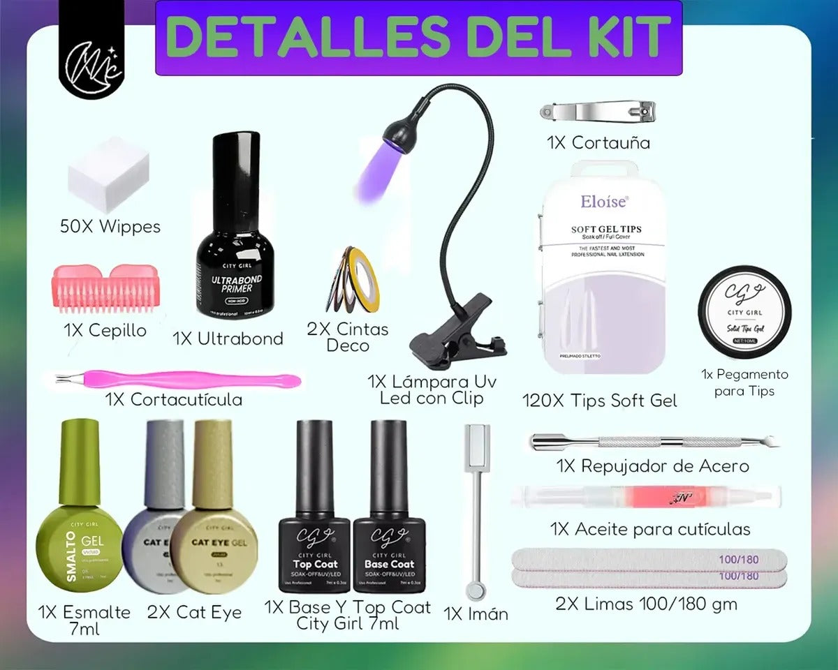 Kit Uñas Esculpidas Soft Gel Cat Eye Esmalte Semipermanente