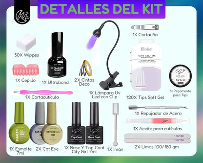Kit Uñas Esculpidas Soft Gel Cat Eye Esmalte Semipermanente