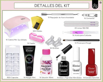Kit Uñas Esmaltado Esculpidas Polygel Set Uv Semipermanente