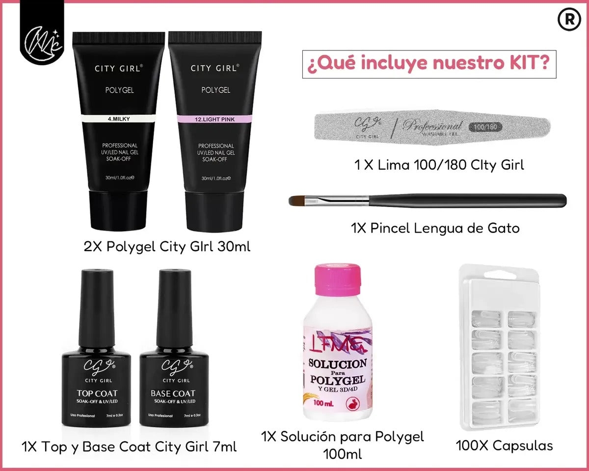 Kit X8 Polygel Uñas Soft Gel Semipermanente Set Completo