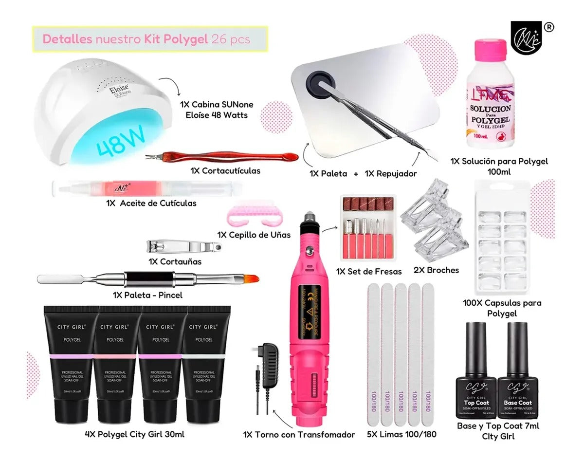 Kit Polygel Completo Esmaltado Semipermanente Cabina Torno
