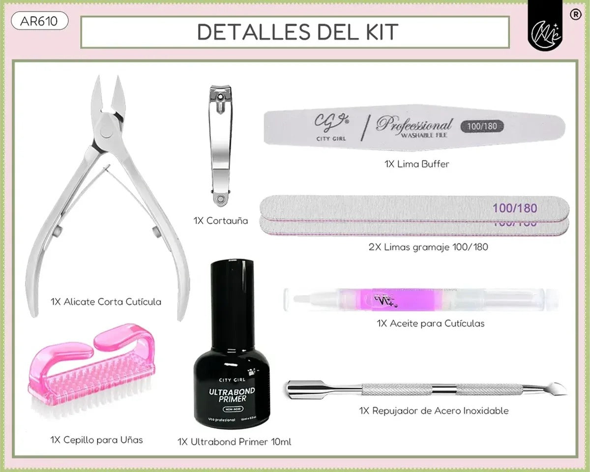 Kit Preparación Uñas Gelificadas Esmaltado Uv Semipermanente