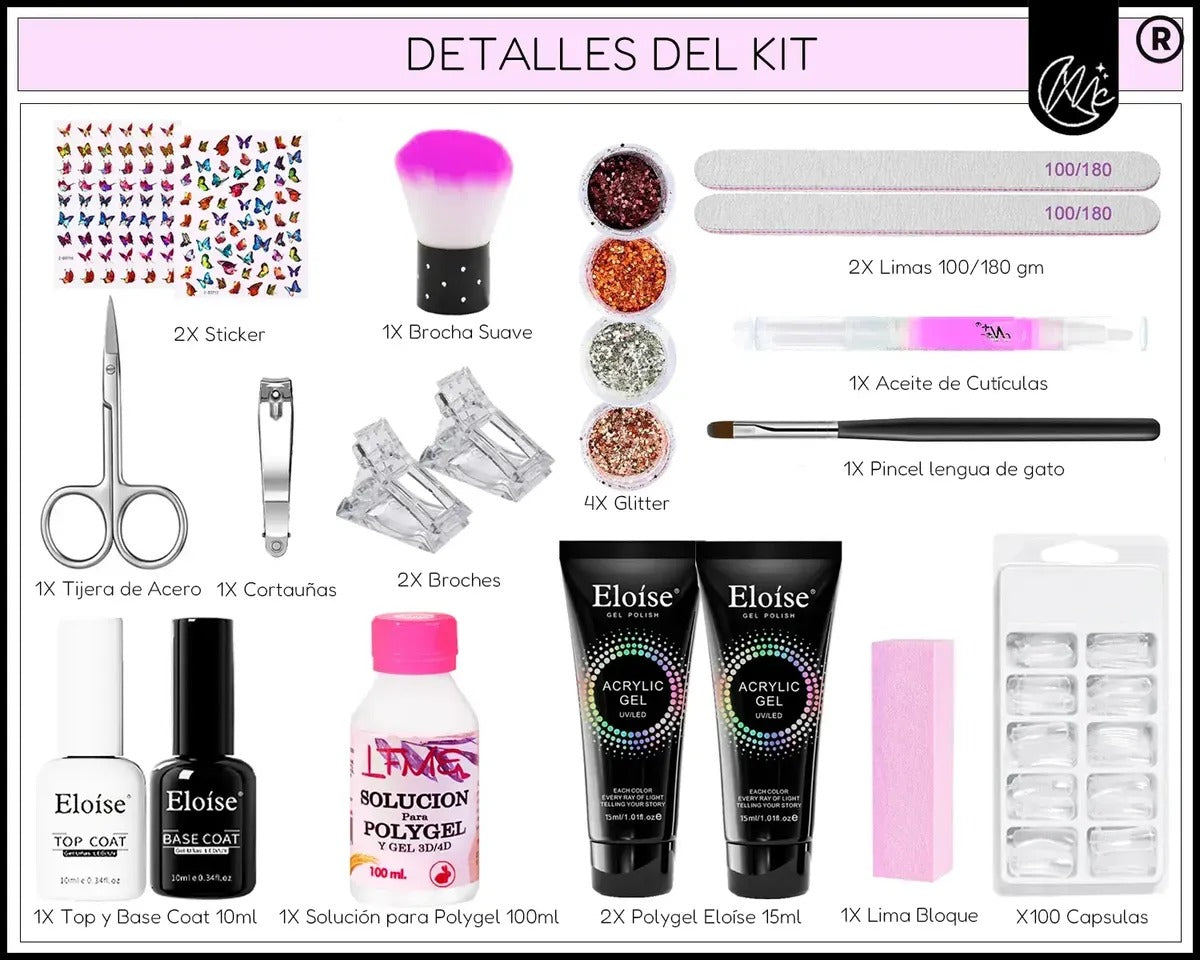 Kit X22 Polygel Semipermanente Set Completo Uñas Manicuria