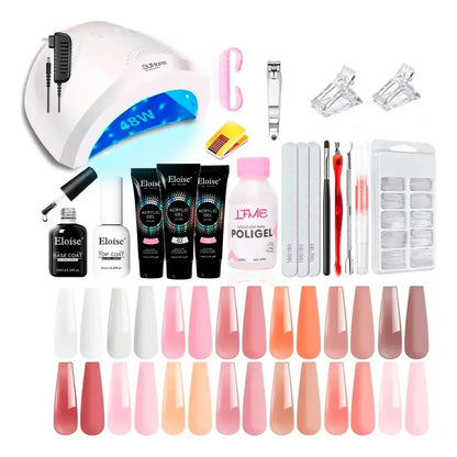Kit X3 Polygel Completo Cabina Uv Led Uñas Semipermanente