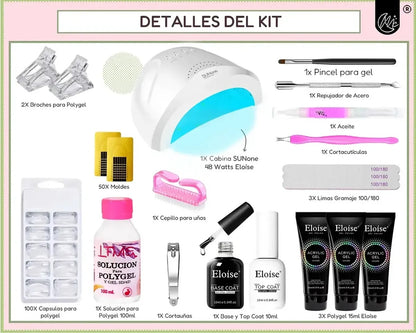 Kit X3 Polygel Completo Cabina Uv Led Uñas Semipermanente