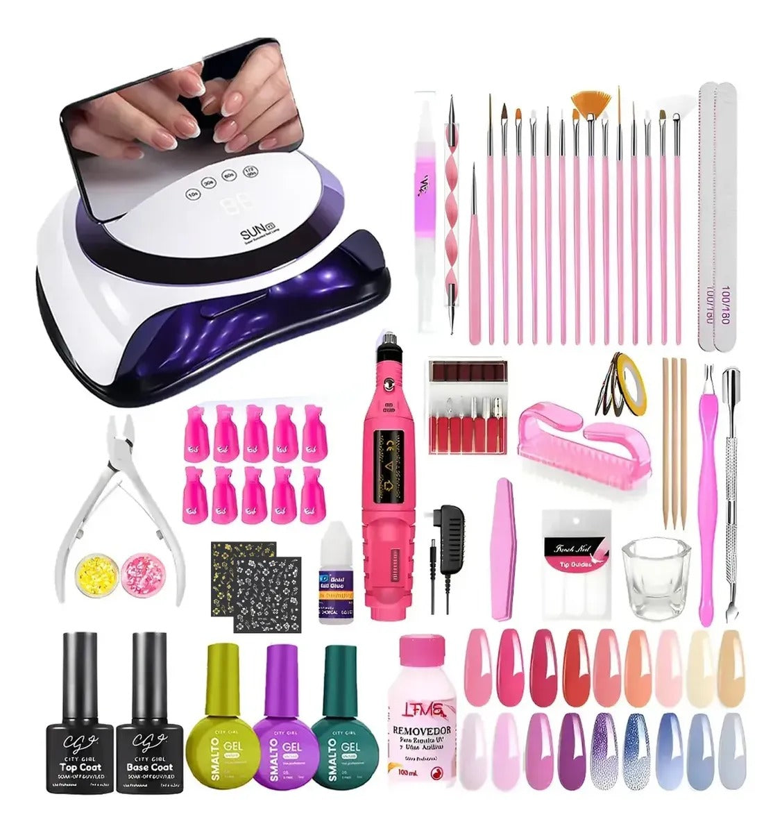 Kit Uñas X60 Manicura Semipermanente Torno Cabina 168w Completo