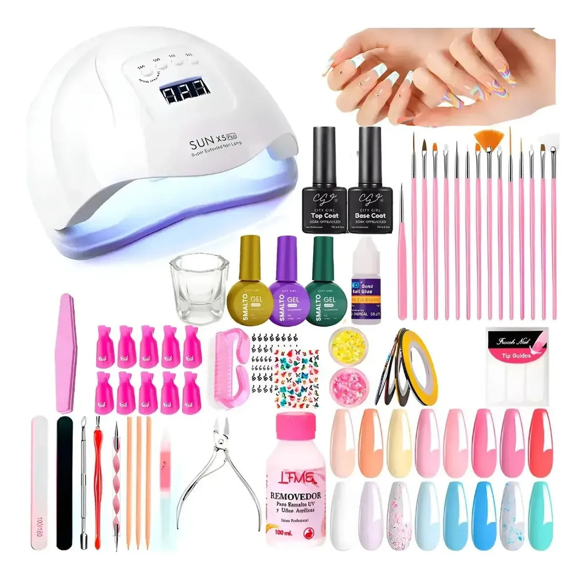 Kit Manicura Semipermanente Cabina Uv 80w Led Profesional Uñas Blanco
