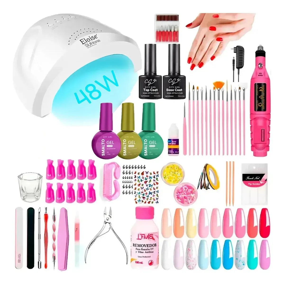 Kit Manicura Completo X60u Semipermanente Cabina Uv Led Uñas Blanco