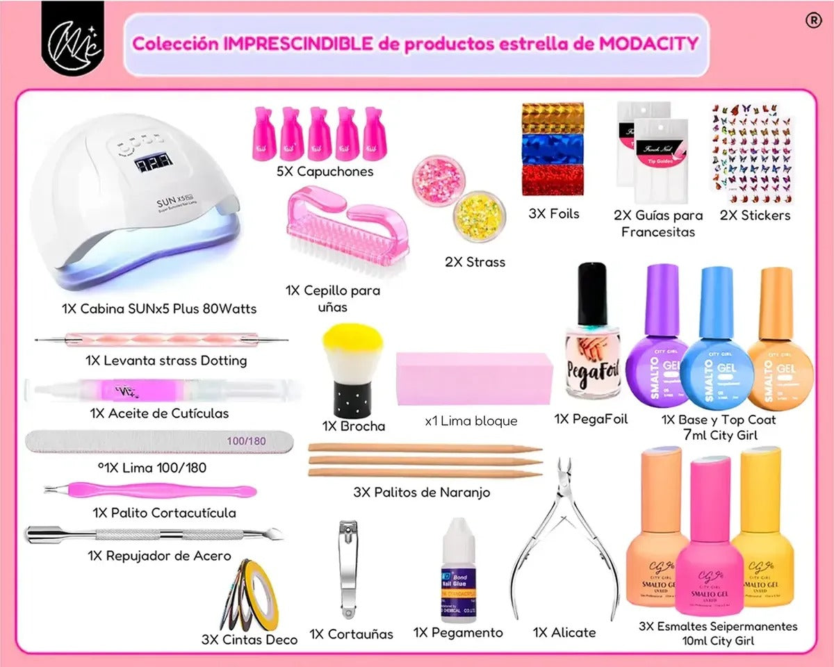 Kit Inicial Uñas Y Semipermanente Cabina Completo 44 Piezas