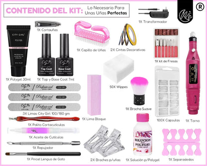Kit Uñas Completo Manicura Set Polygel Semipermanente Torno
