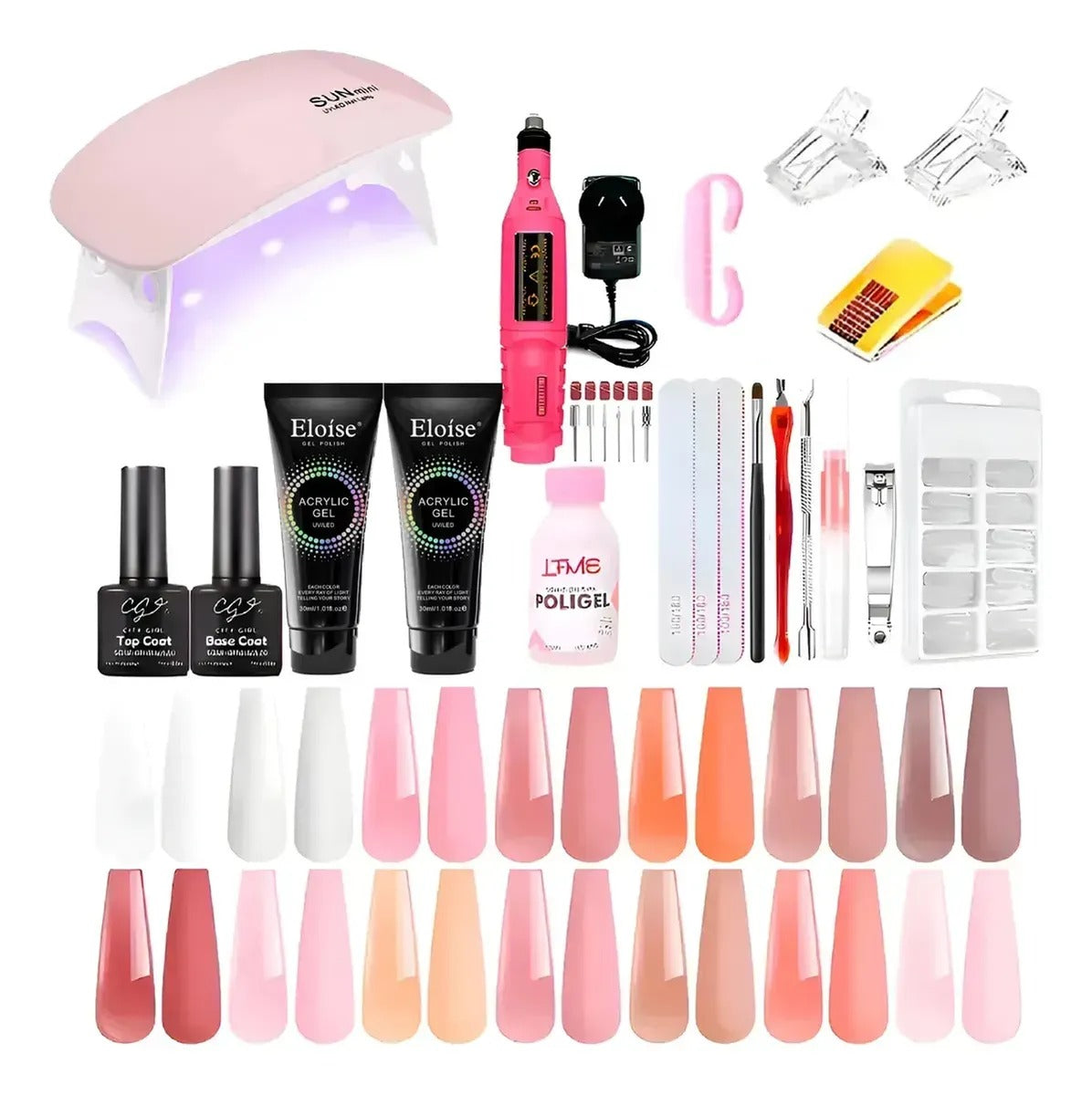 Kit X3 Polygel Semipermanente Torno Cabina Uv Led Uñas Gel Color