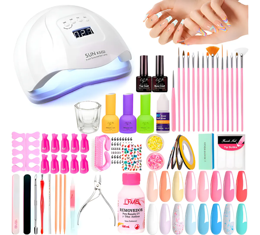 Kit Manicura Semipermanente Cabina Uv 80w Led Profesional Uñas Blanco
