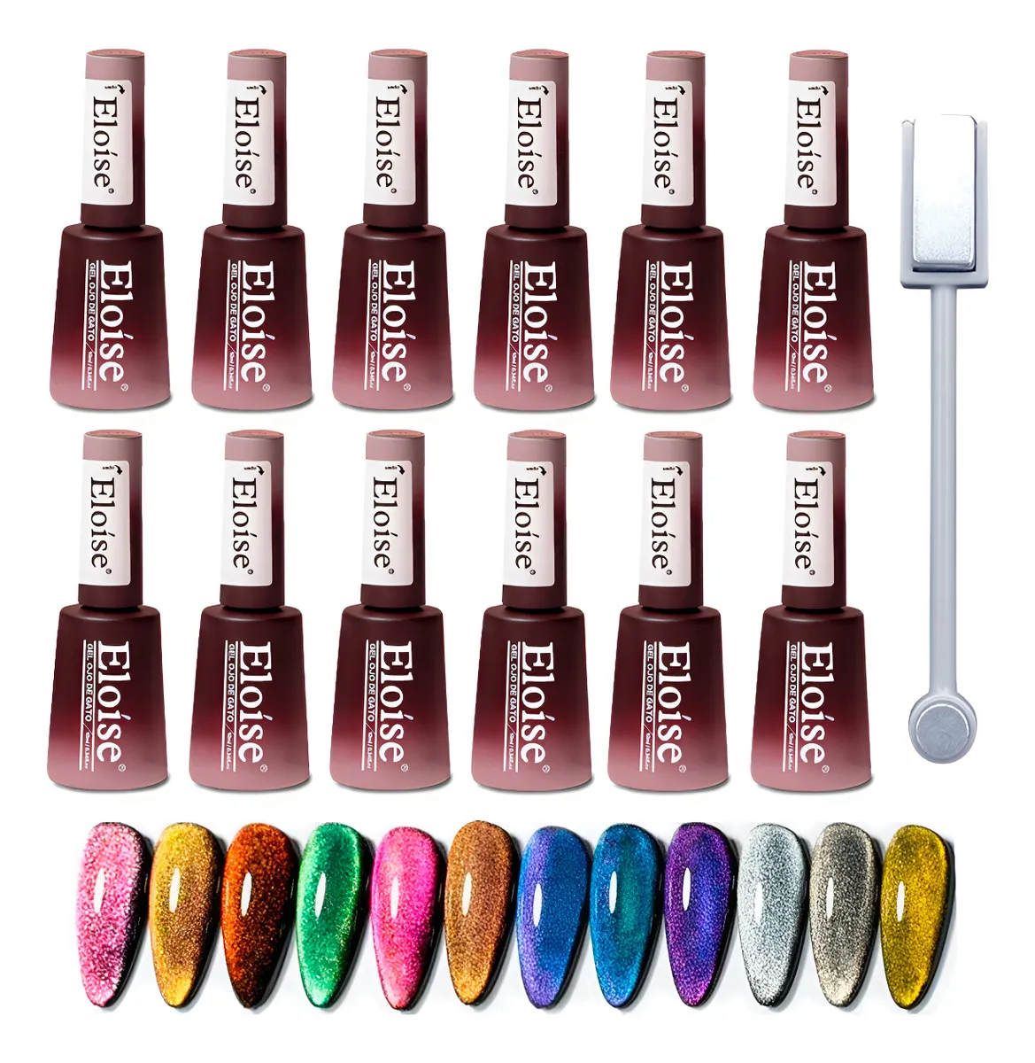 Kit X12 Esmalte Semipermante Gel Ojo Gato Cat Eye Iman Uv