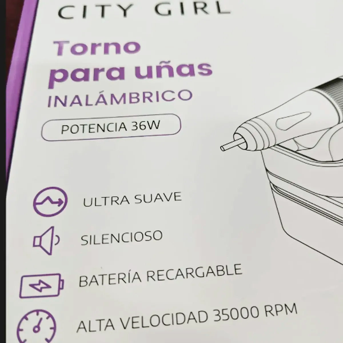 Torno Uñas Inalámbrico 35000 Rpm City Girl 36w Profesional