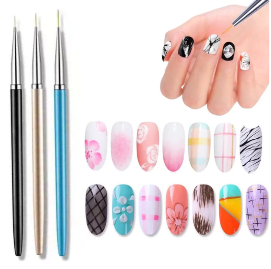 Set Pincel Liner x3 Nail Art Uñas