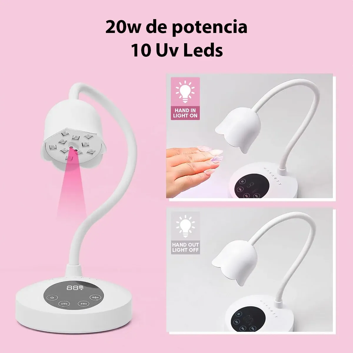 Cabina Uv Led Flor 20w Paris Night Uñas Lampara Tactil Blanco